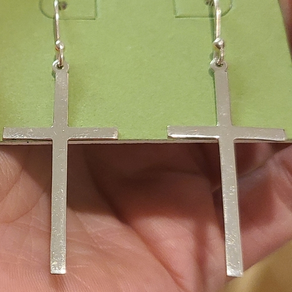 SEED & SAGE STERLING SILVER SIMPLE CROSS RELIGIOUS EARRINGS - Picture 3 of 8